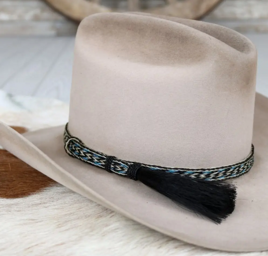Horsehair Blue Braided Tassel Hat Band - Frost