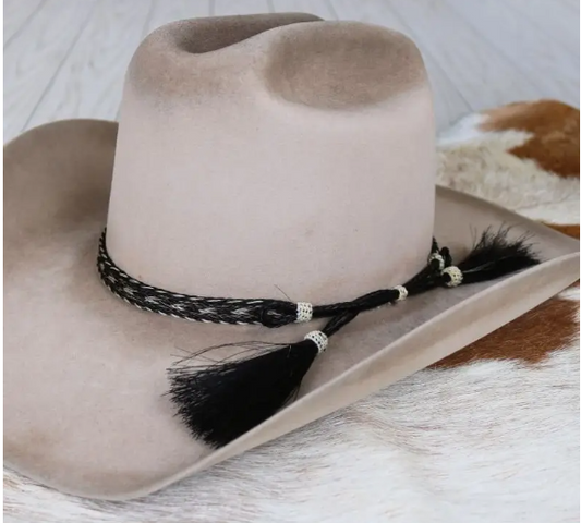 Horsehair Braided 5 Strand Double Tassel Hat Band - Stripe