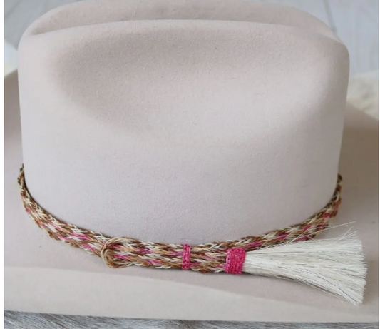 Horsehair Pink Braided Tassel Hat Band
